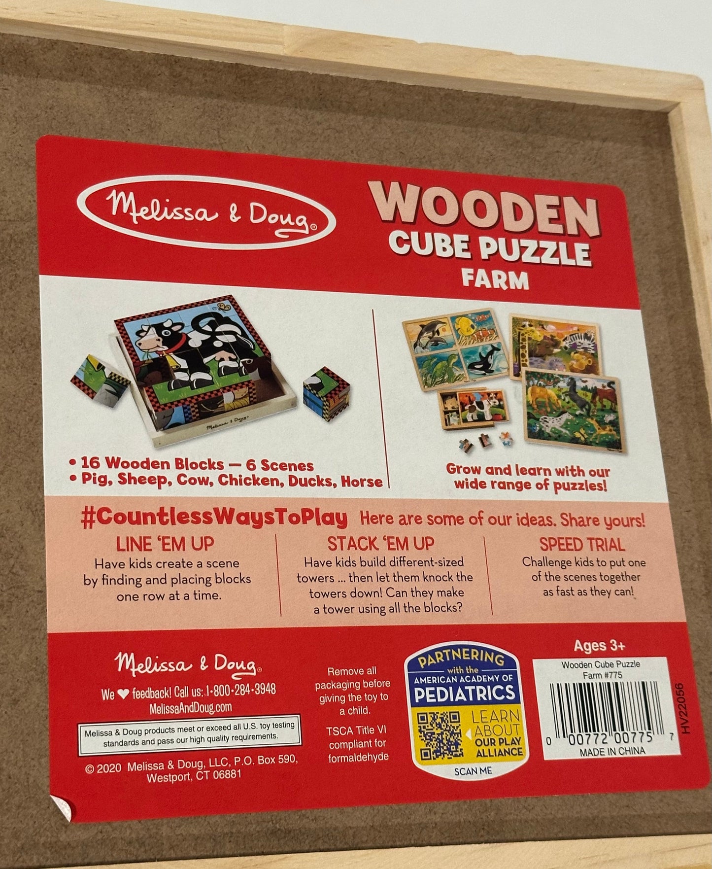 #160 Melissa and Doug wooden cube puzzle farm