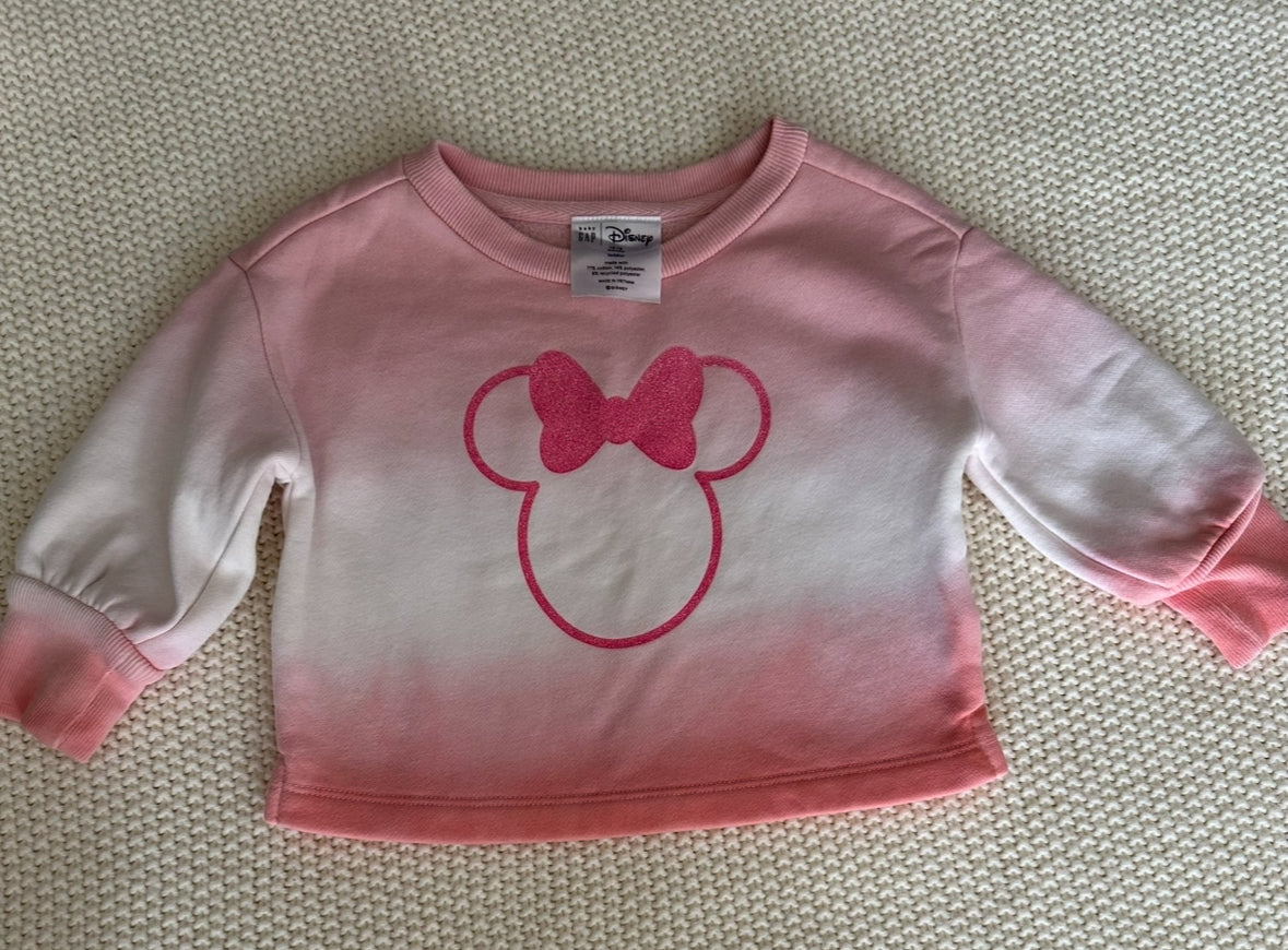 #93 Baby Gap x Disney Pink Cropped Sparkly Minnie Sweatshirt Girls 18M