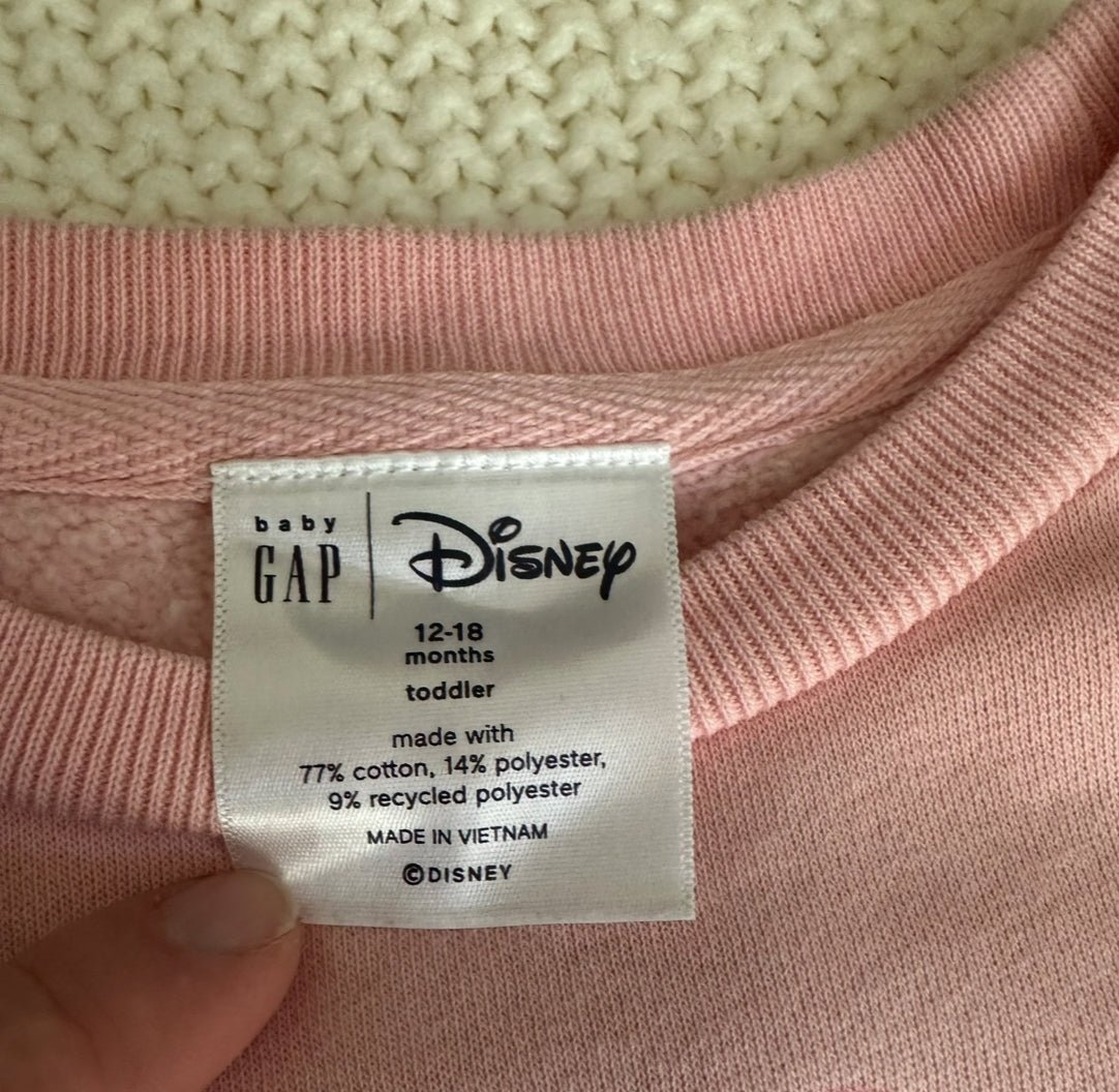 #93 Baby Gap x Disney Pink Cropped Sparkly Minnie Sweatshirt Girls 18M