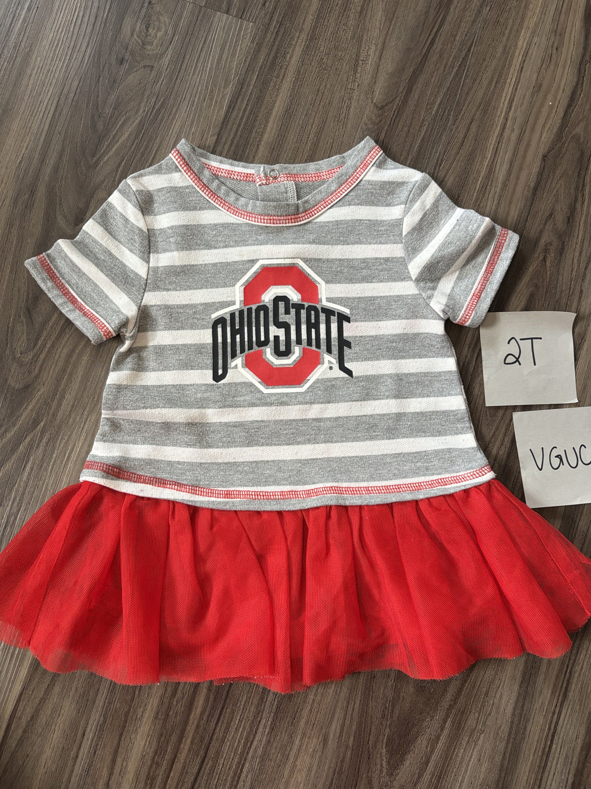 #138 - 2T Ohio State Grey Striped Dress