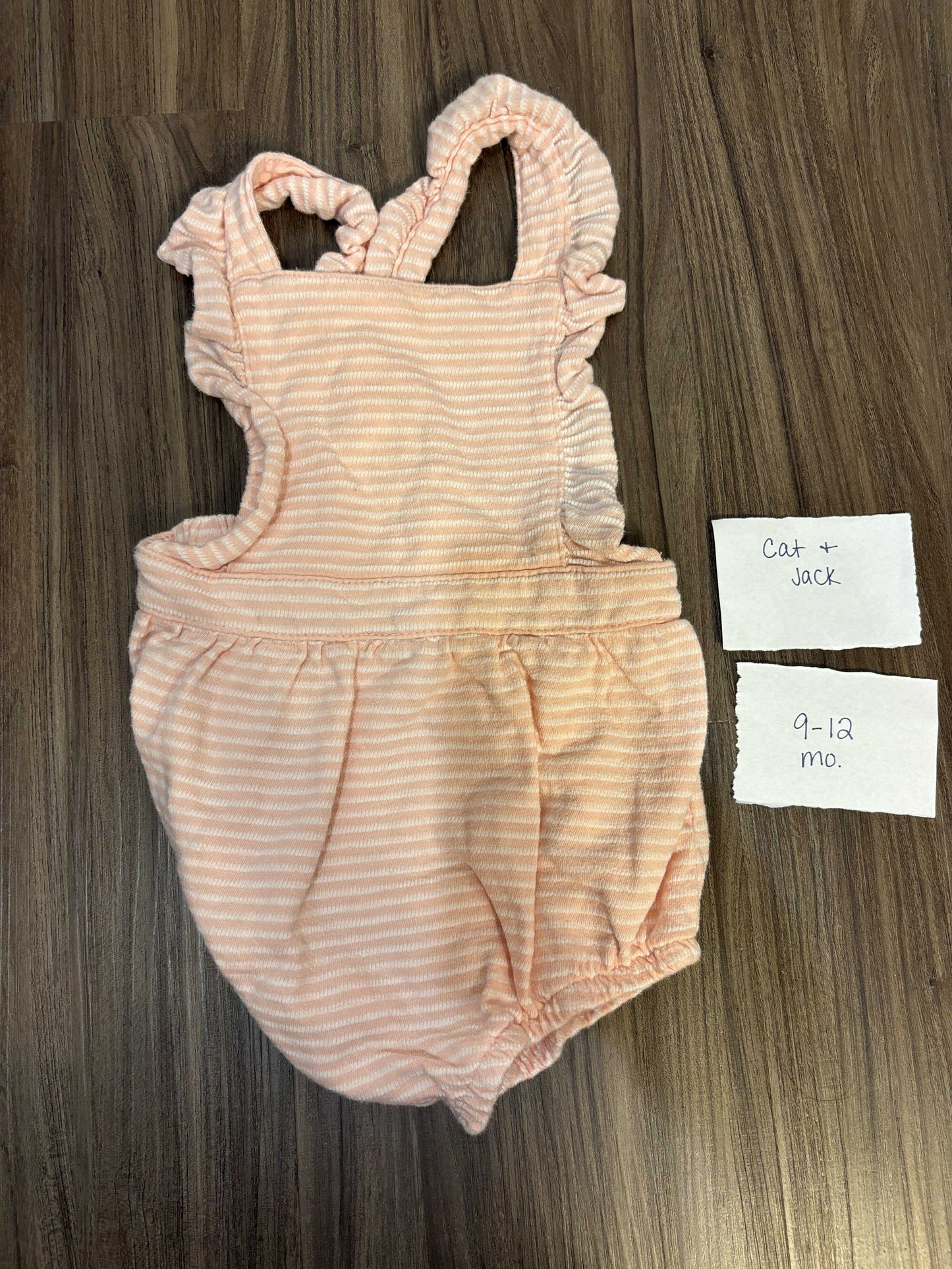 #77 - 9-12 Mo - VGUC Cat & Jack - Pink Striped Romper