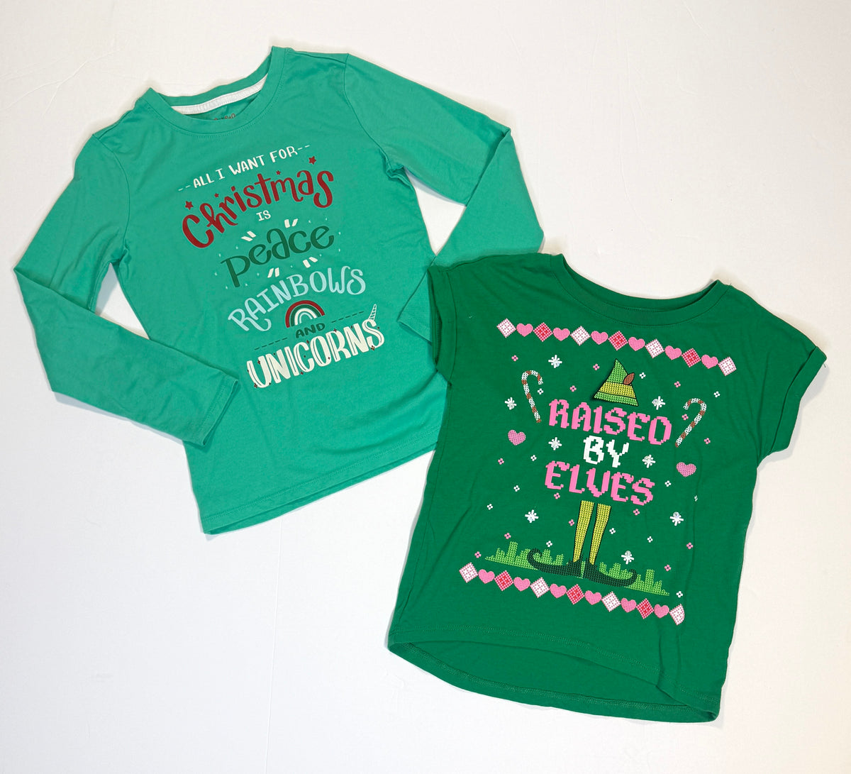 155 Girls Size Small Christmas T-shirt Bundle - Peace, Rainbows, Unicorns and Elves