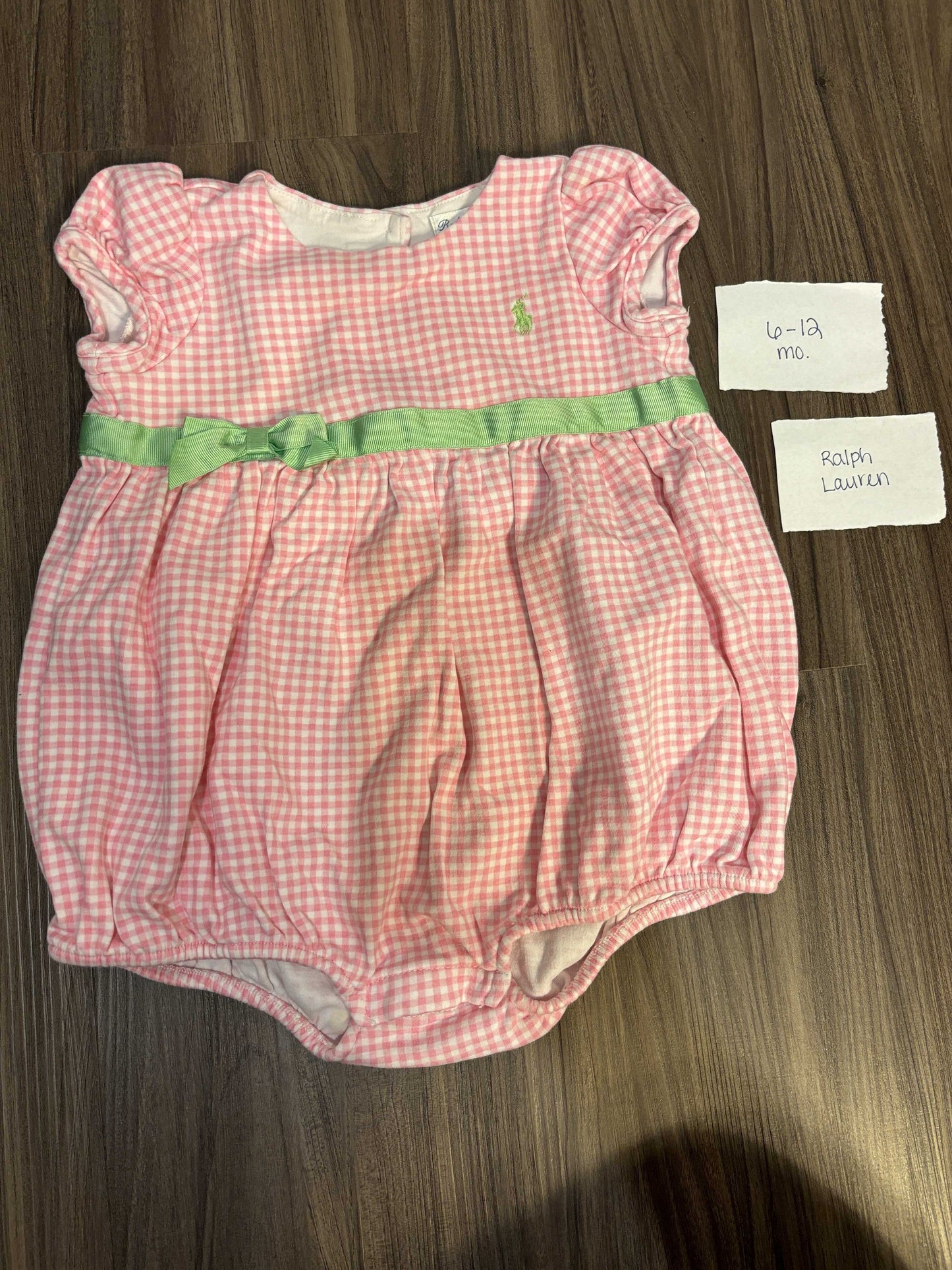 #77 - 6-12 Mo - VGUC Ralph Lauren - Pink/White/Green Bubble