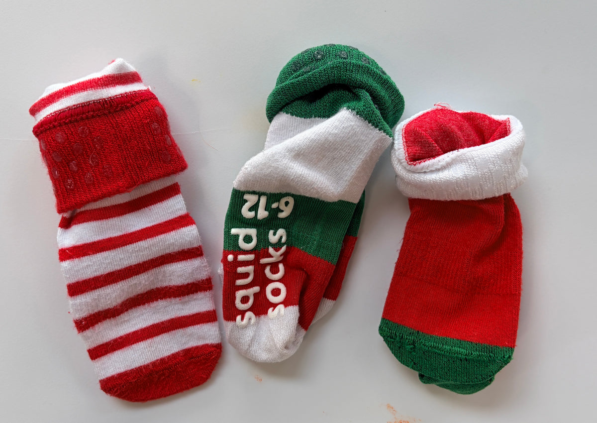 #35 6-12 month holiday squid socks