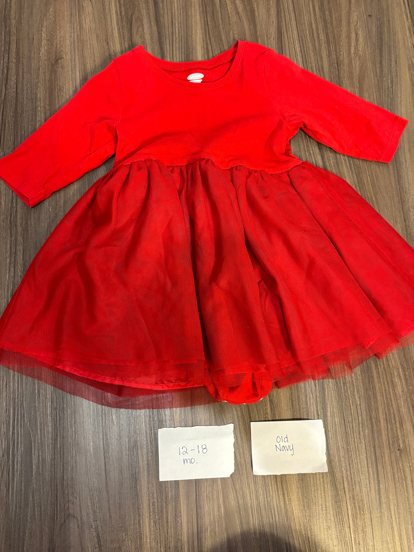 #138 - 12-18 Mo - VGUC Old Navy - Red LS Dress - PU 45236