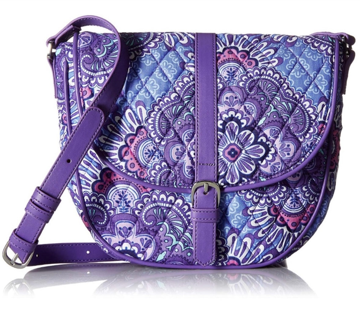 #132 - REDUCED - Vera Bradley: Women’s Slim Saddle Crossbody Bag in "Lilac Tapestry" Pattern - EUC