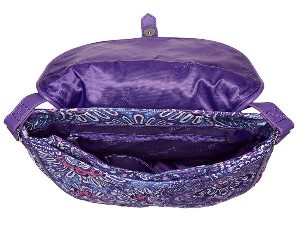 #132 - REDUCED - Vera Bradley: Women’s Slim Saddle Crossbody Bag in "Lilac Tapestry" Pattern - EUC