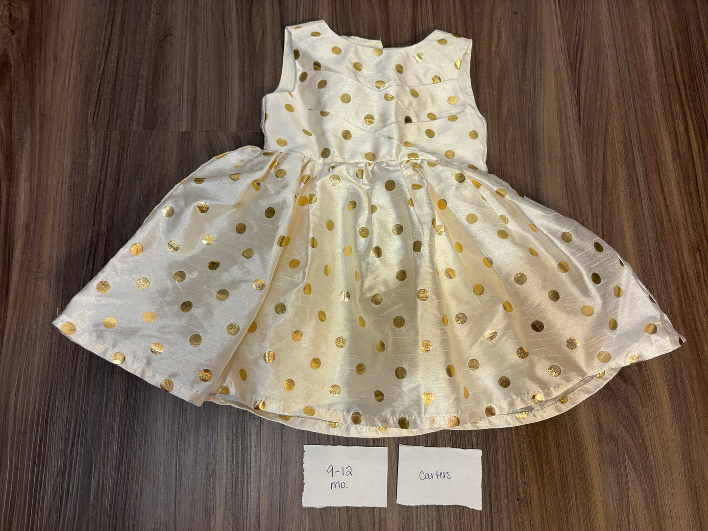 #138 - 9-12 Mo - VGUC Carters - Gold Polka Dot Tank Dress - PU 45236