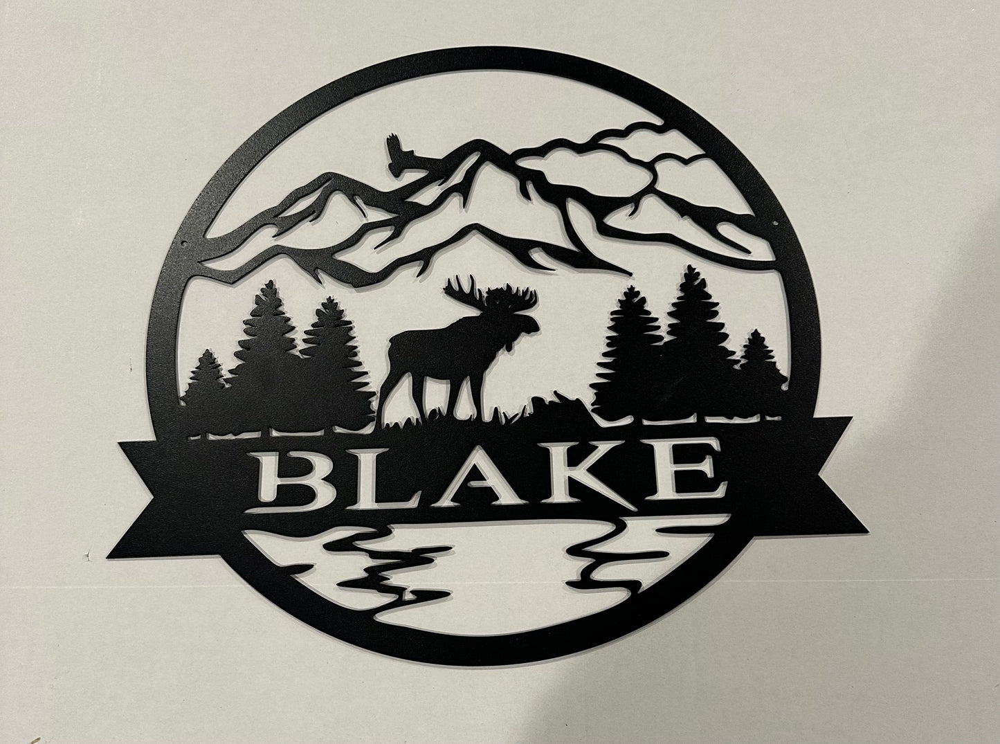 #160 Personalized “Blake” metal wall hanging for room mountains