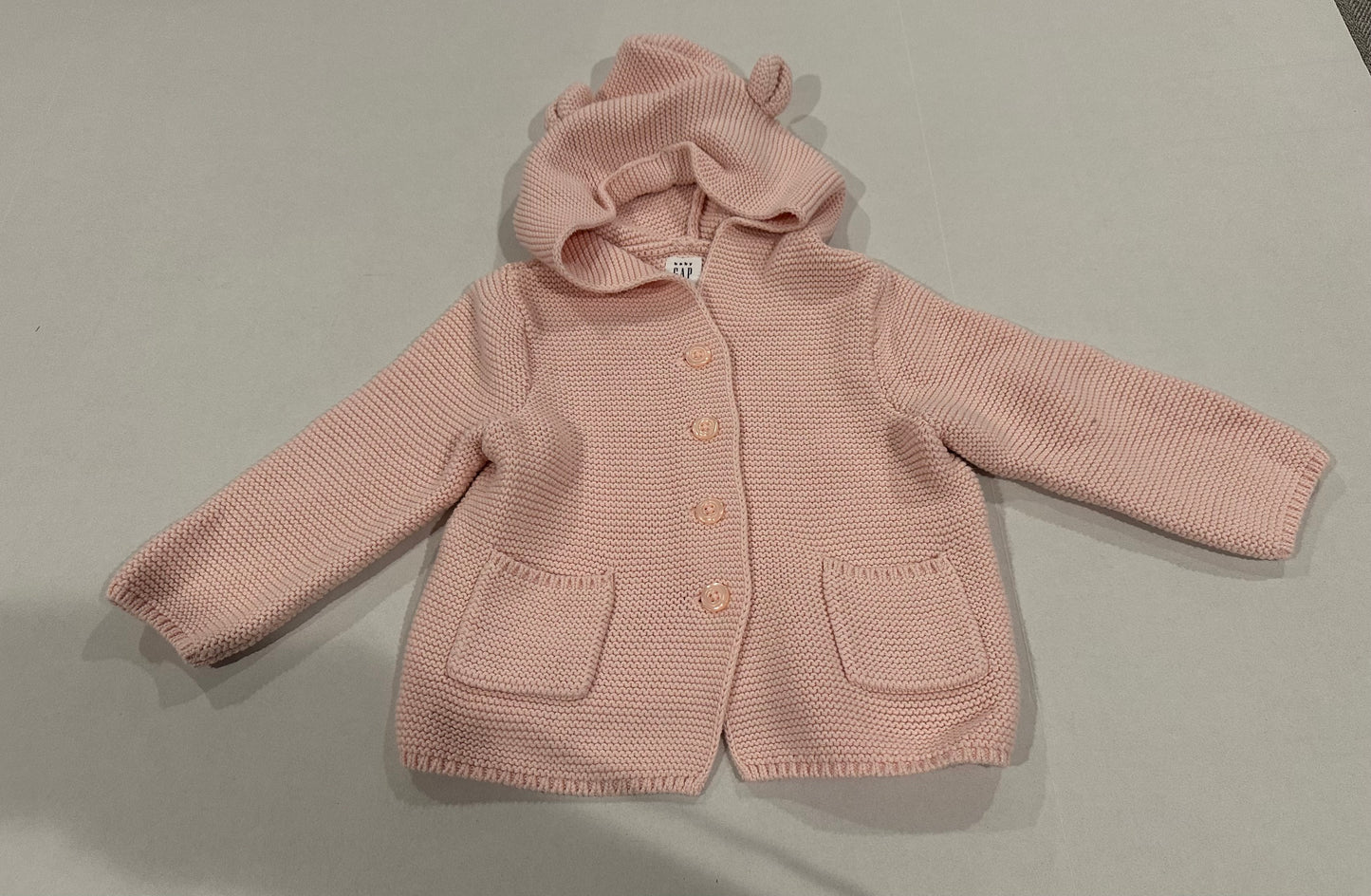 #160 Girls 12-18 months Gap waffle cardigan with little bear ears on the hood