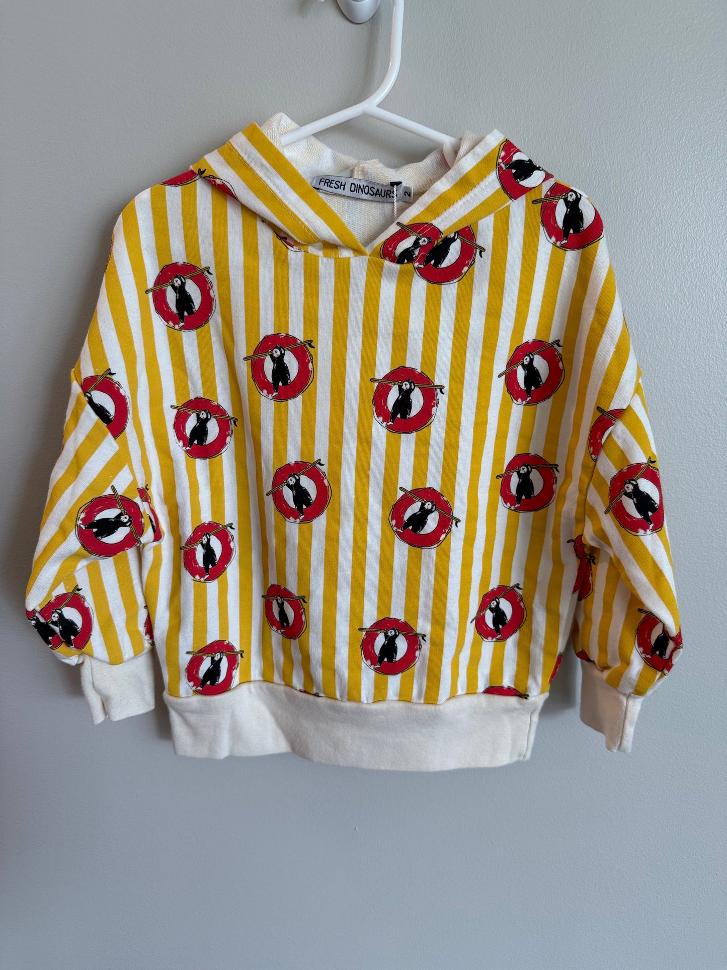 #173-*reduced*NWT Fresh Dinosaurs striped hoodie size 2