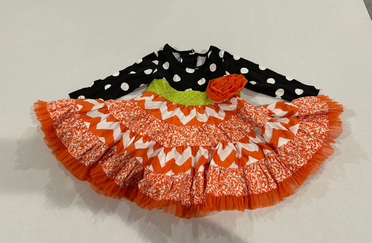 #160 Girls 18 months Ricrac and Ruffles Halloween twirl dress