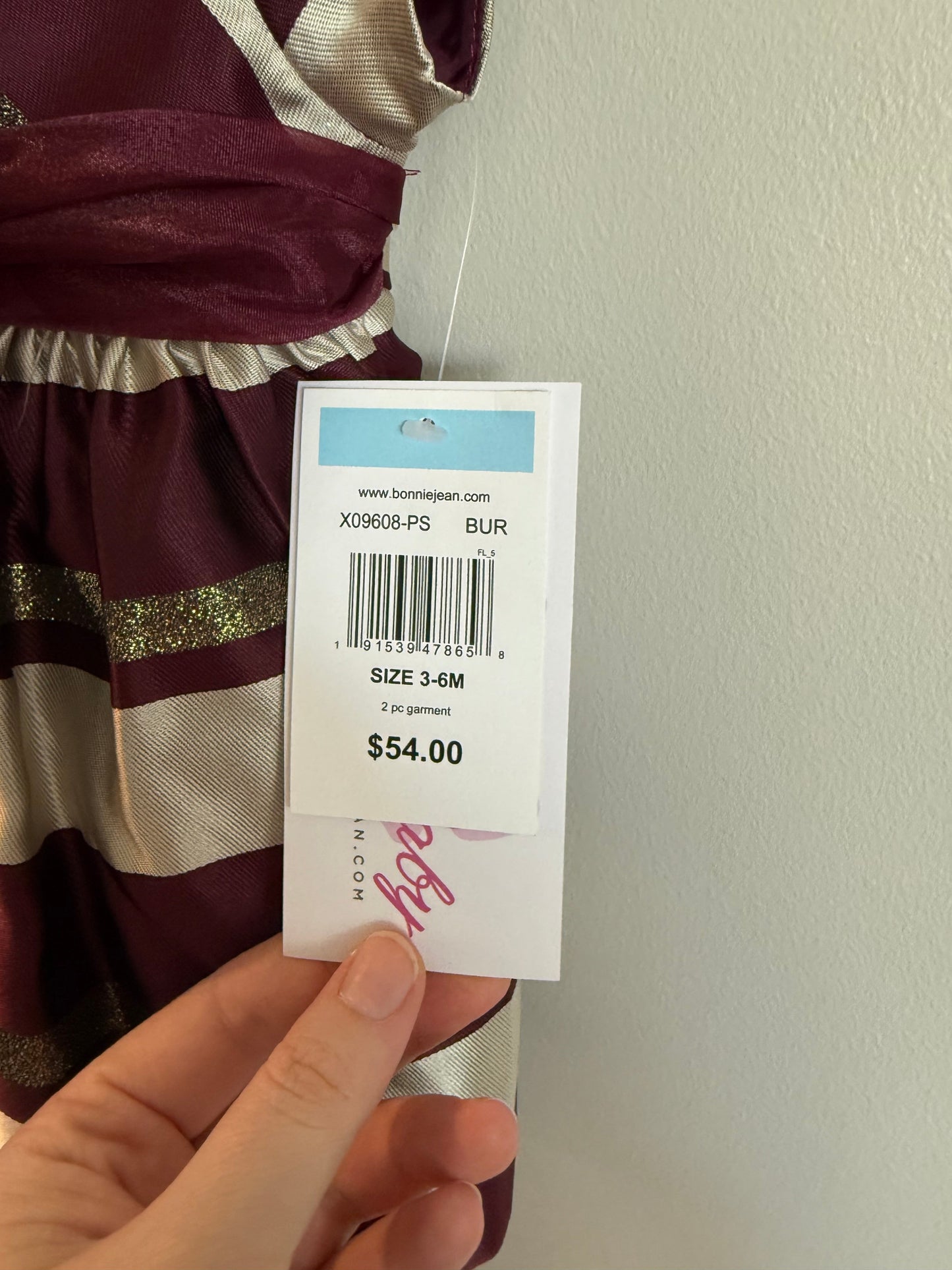 #173-*reduced*NWT maroon and gold striped dress size 3-6m