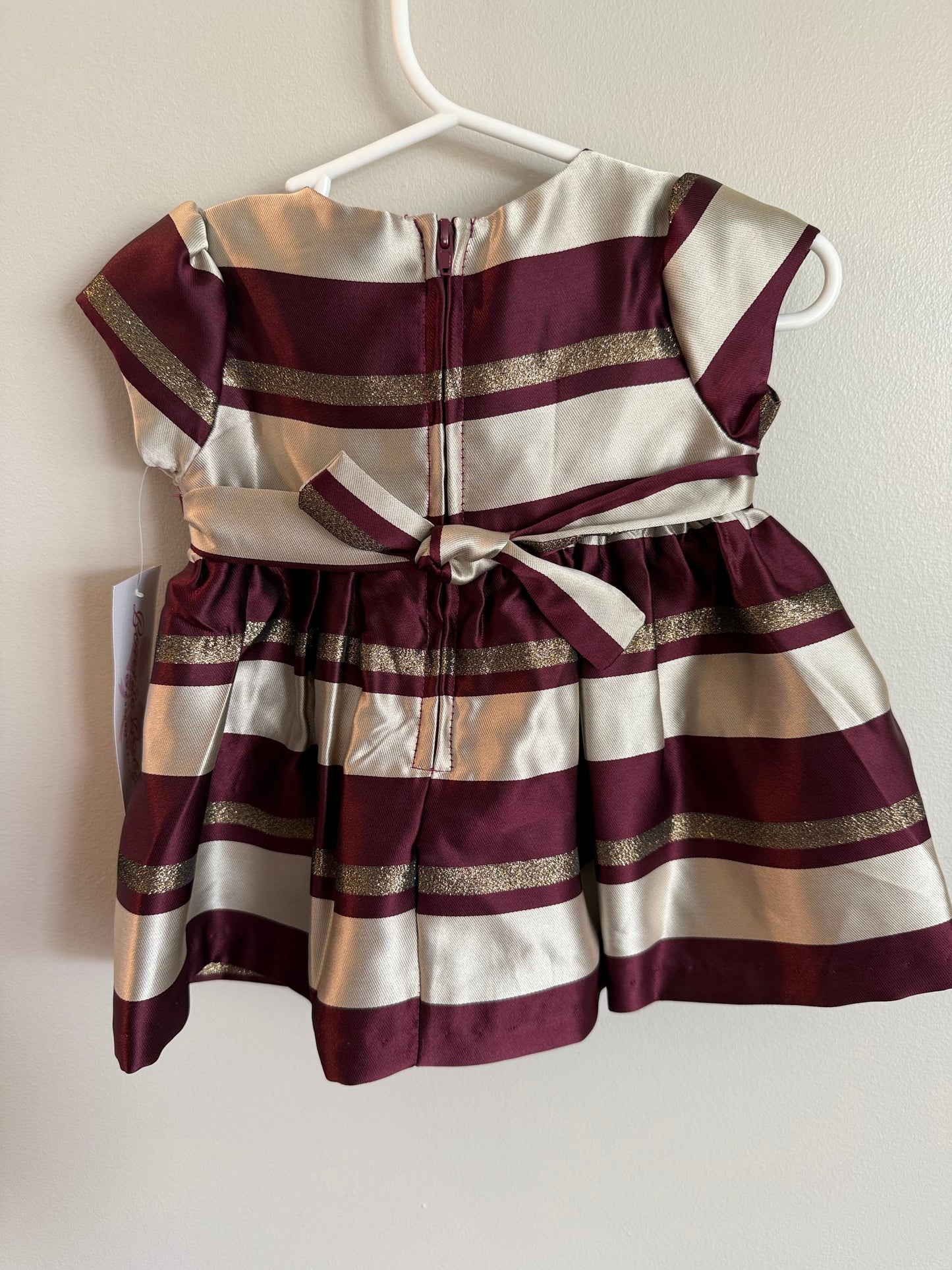 #173-*reduced*NWT maroon and gold striped dress size 3-6m