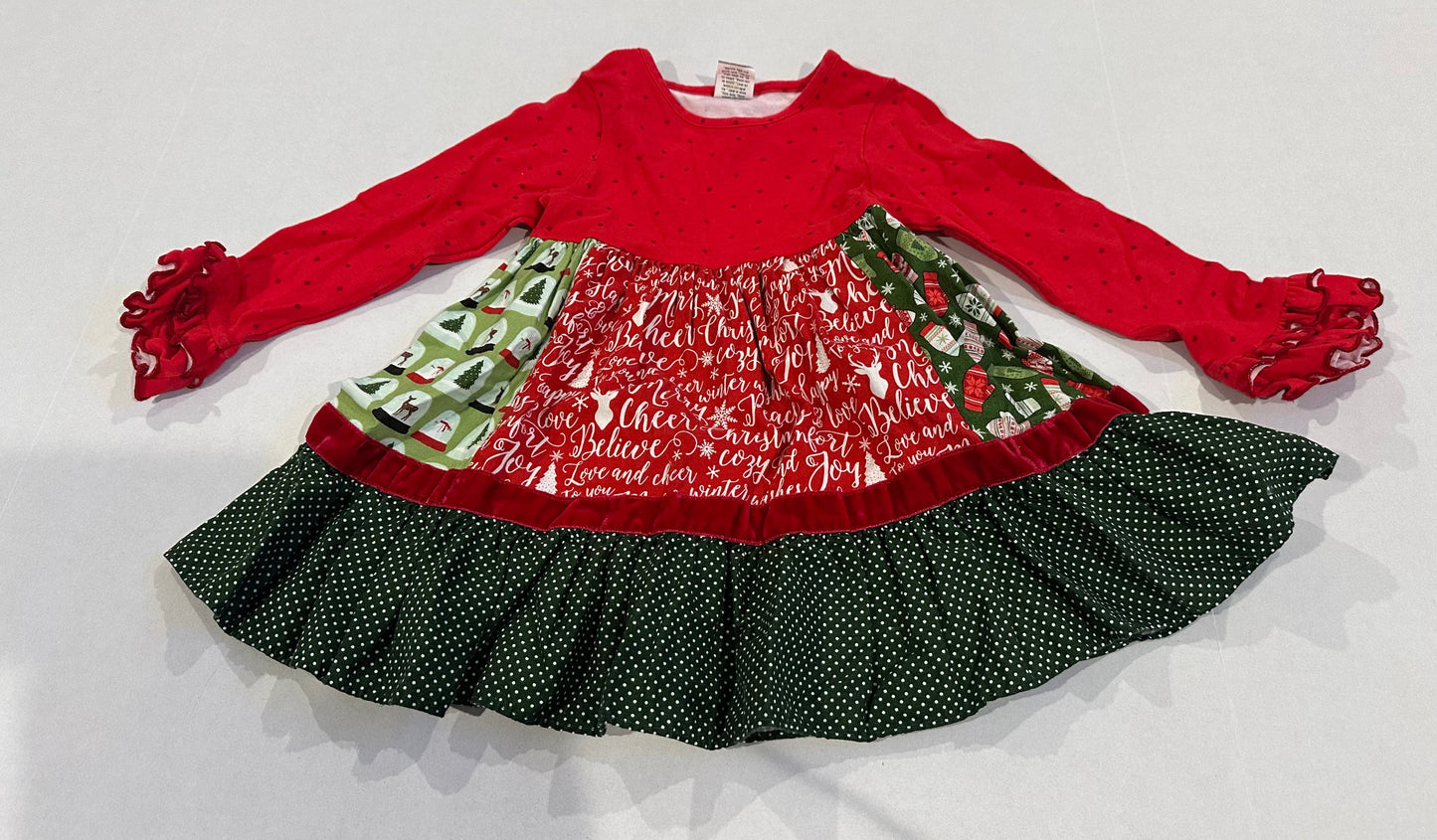 #160 Girls 2T Ricrac and Ruffles Christmas dress