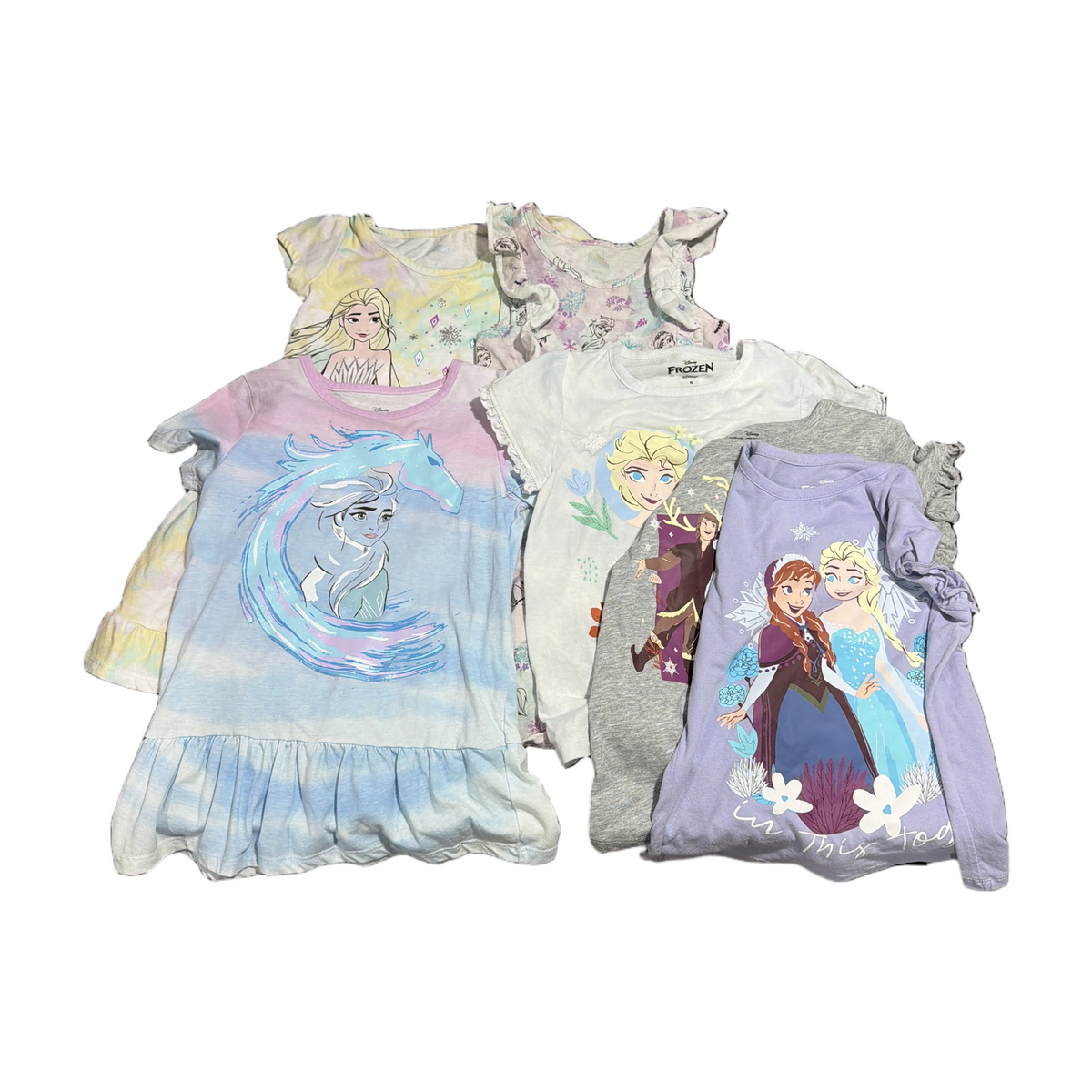 77 - 6 piece Frozen Dress & Tees, all size 6 except left horse one sz 5