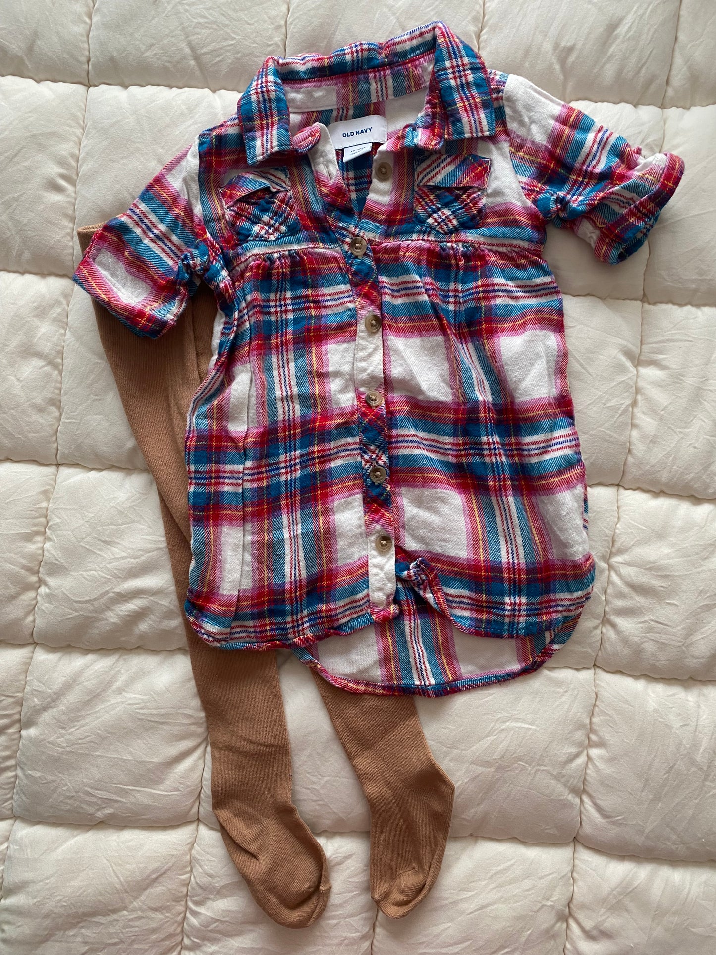 Seller 64 girls Old Navy 12-18 mo flannel dress and tights