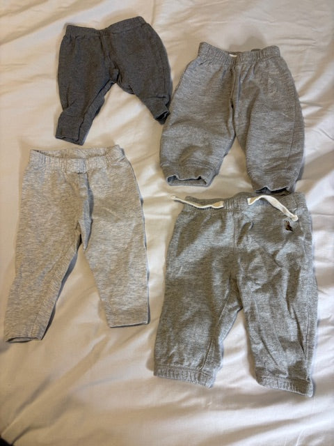 #210 Baby Boys Pants Bundle, 4 included, size 0-3 months "all grey"