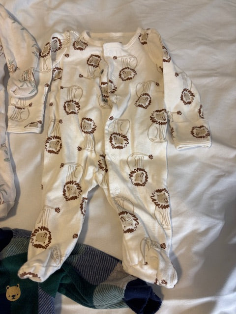 #210 Carter's Baby Boys Sleepers, 3 included, size 3 months, "bear fleece & animals"