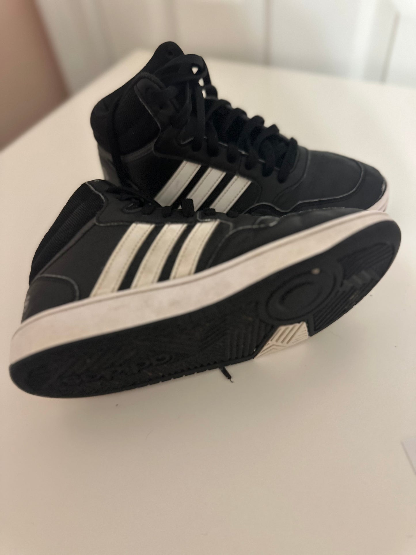 #23 boys Adidas black and white size 4 shoes