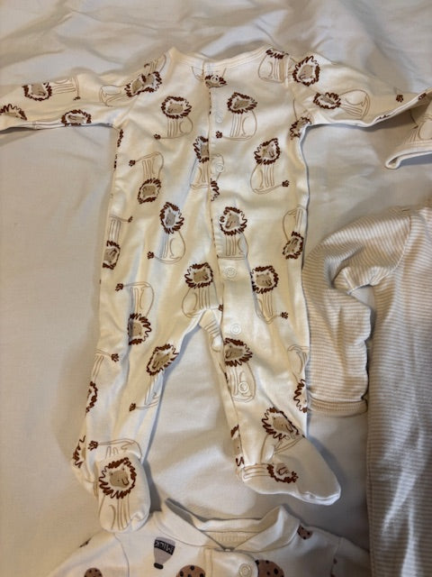 #210 Carter's Baby Boys Sleepers, 3 included, size 3 months, "cookies & lions"