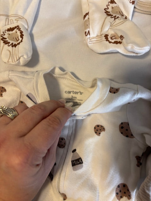 #210 Carter's Baby Boys Sleepers, 3 included, size 3 months, "cookies & lions"