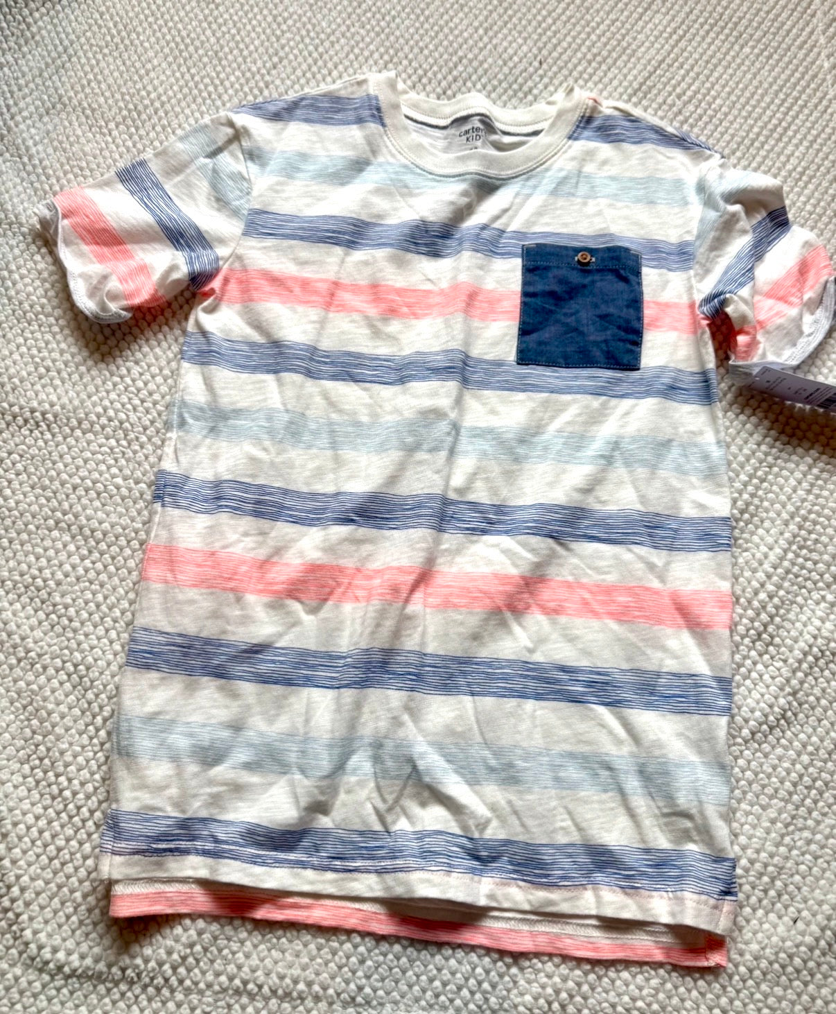 136 NWOT or EUC Carters size 10 boys stripe shirt blue, light blue, orange, chambray pocket