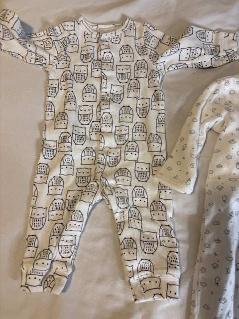 #210 Carter's Baby Boy Onesies, 2 included, size 3 months, "black and white owls"