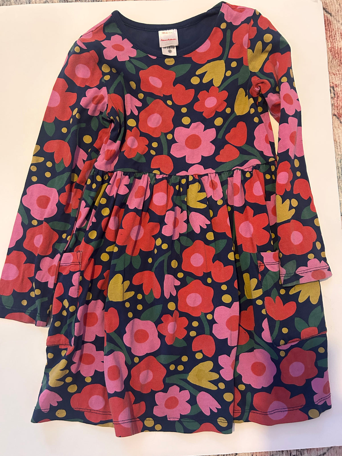#56 Hanna Andersson size 6-7 long sleeve floral dress VGUC