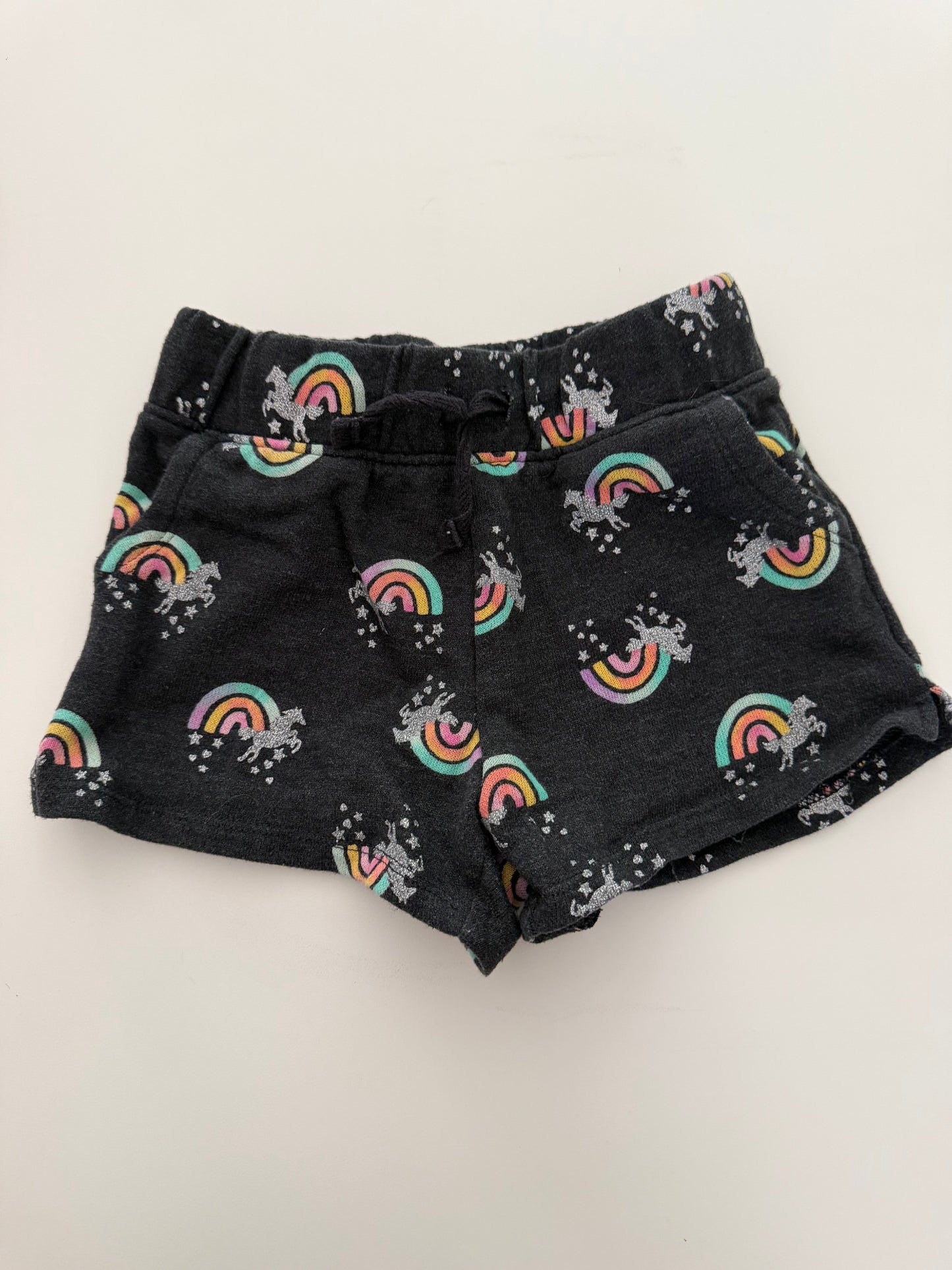 *reduced* #117, Girls 5, Jumping Beans grey rainbow unicorn shorts, GUC