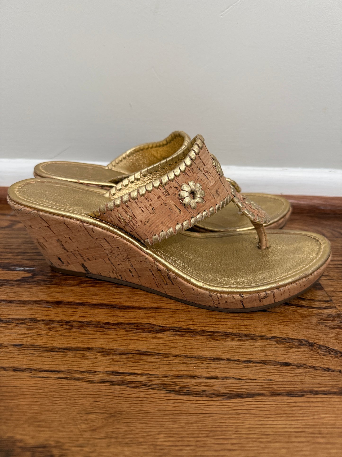 Jack Rogers Gold/Cork Wedge Sandals Size 7.5