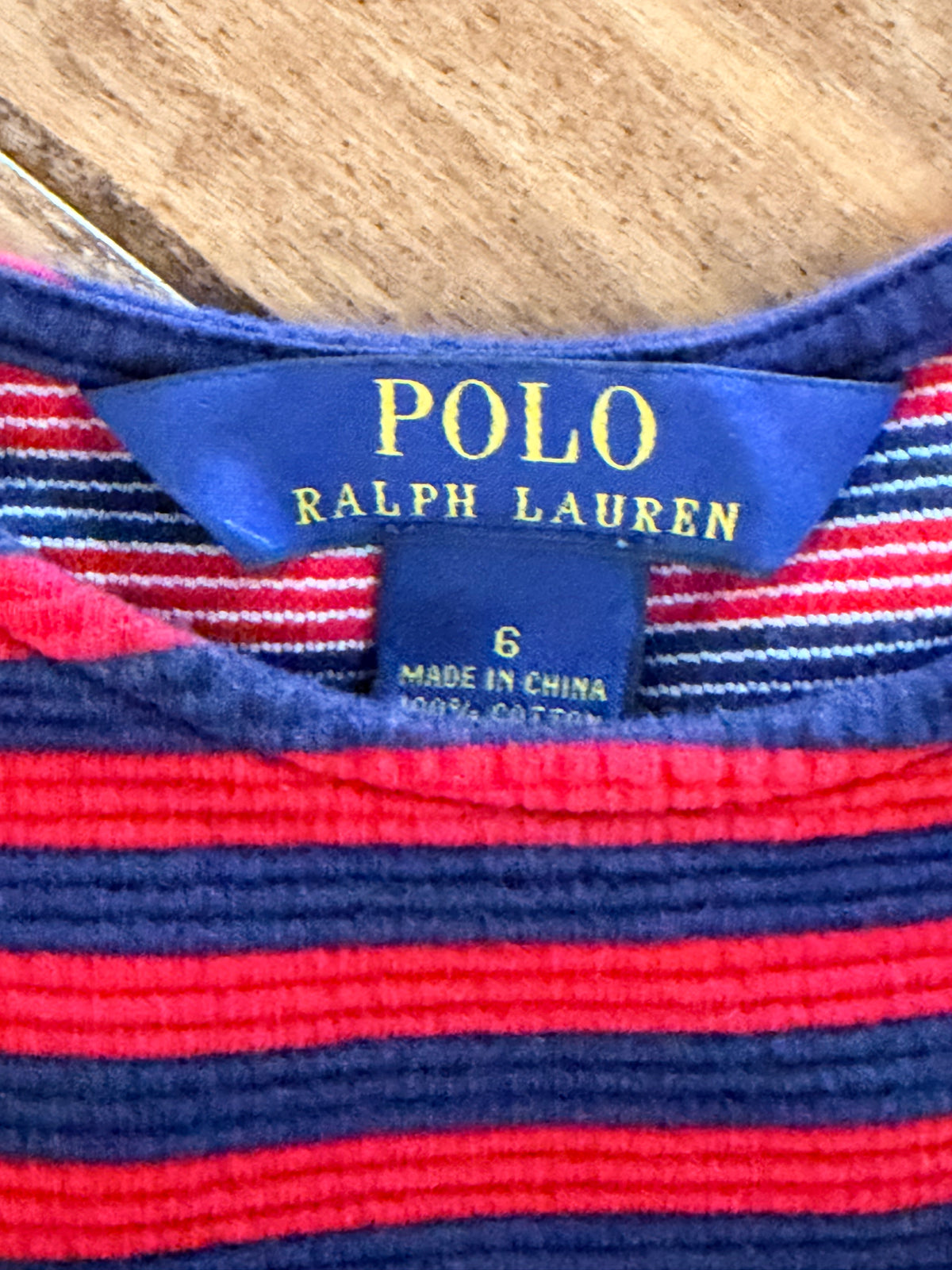 #99 Girls Polo red navy striped dress size 6