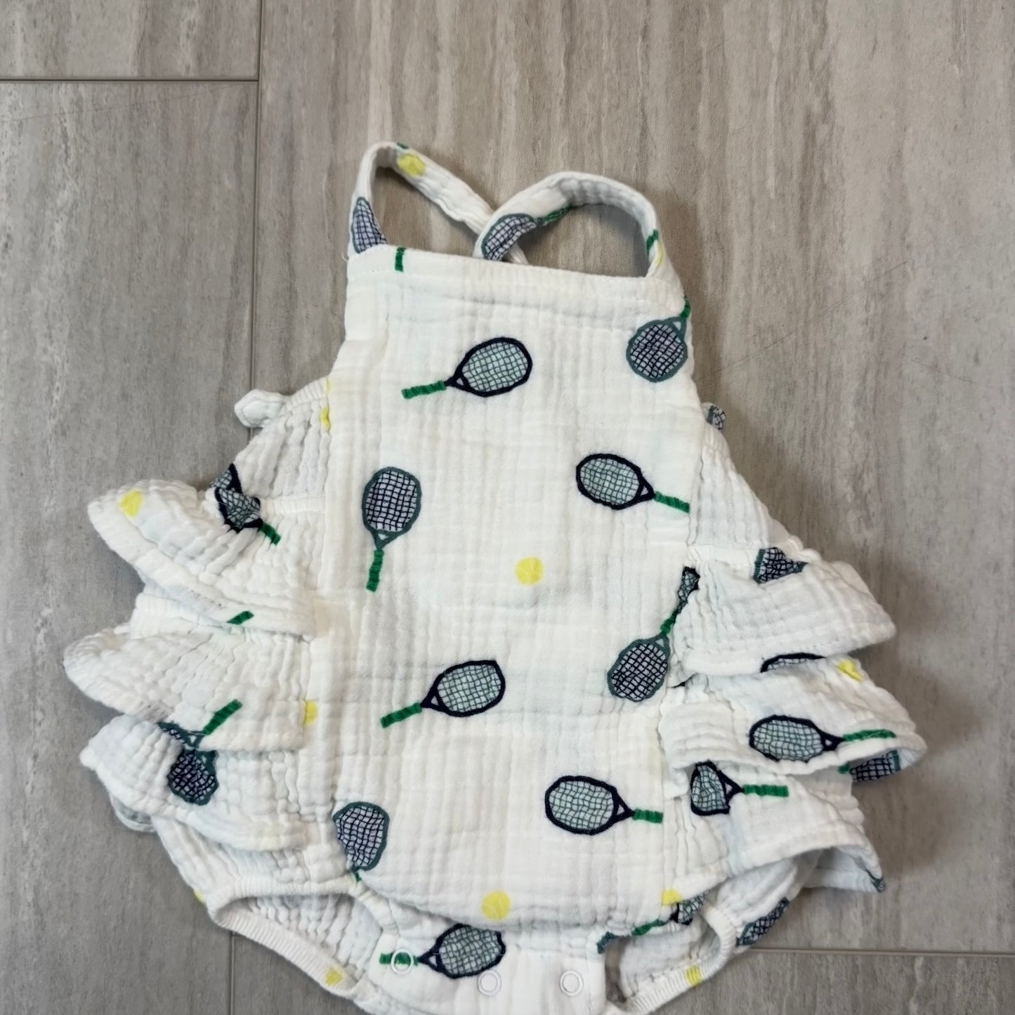 #17 Angel Dear Tennis Ruffle Sunsuit Romper Girls Newborn