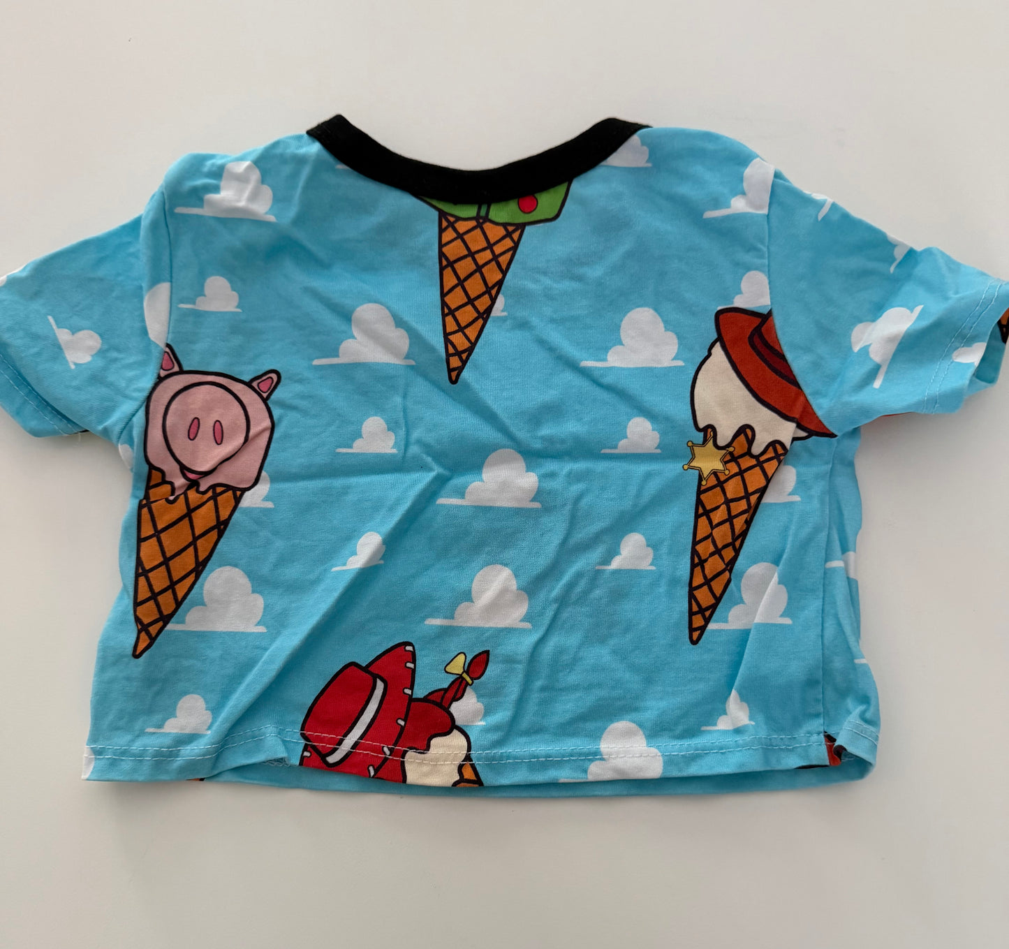 #117, Girls 4T, Wild Rich Kids blue Toy Story ice cream cone cropped shirt, VGUC