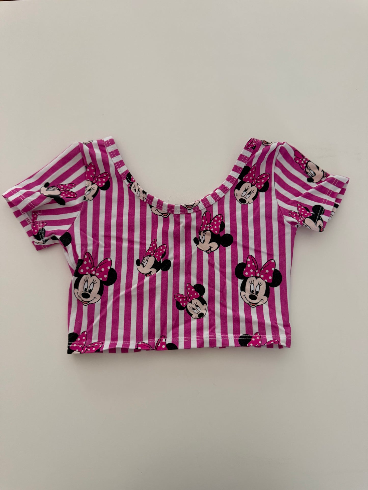 #117, Girls 5/6, Wild Rich Kids pink striped Minnie crop top, GUC