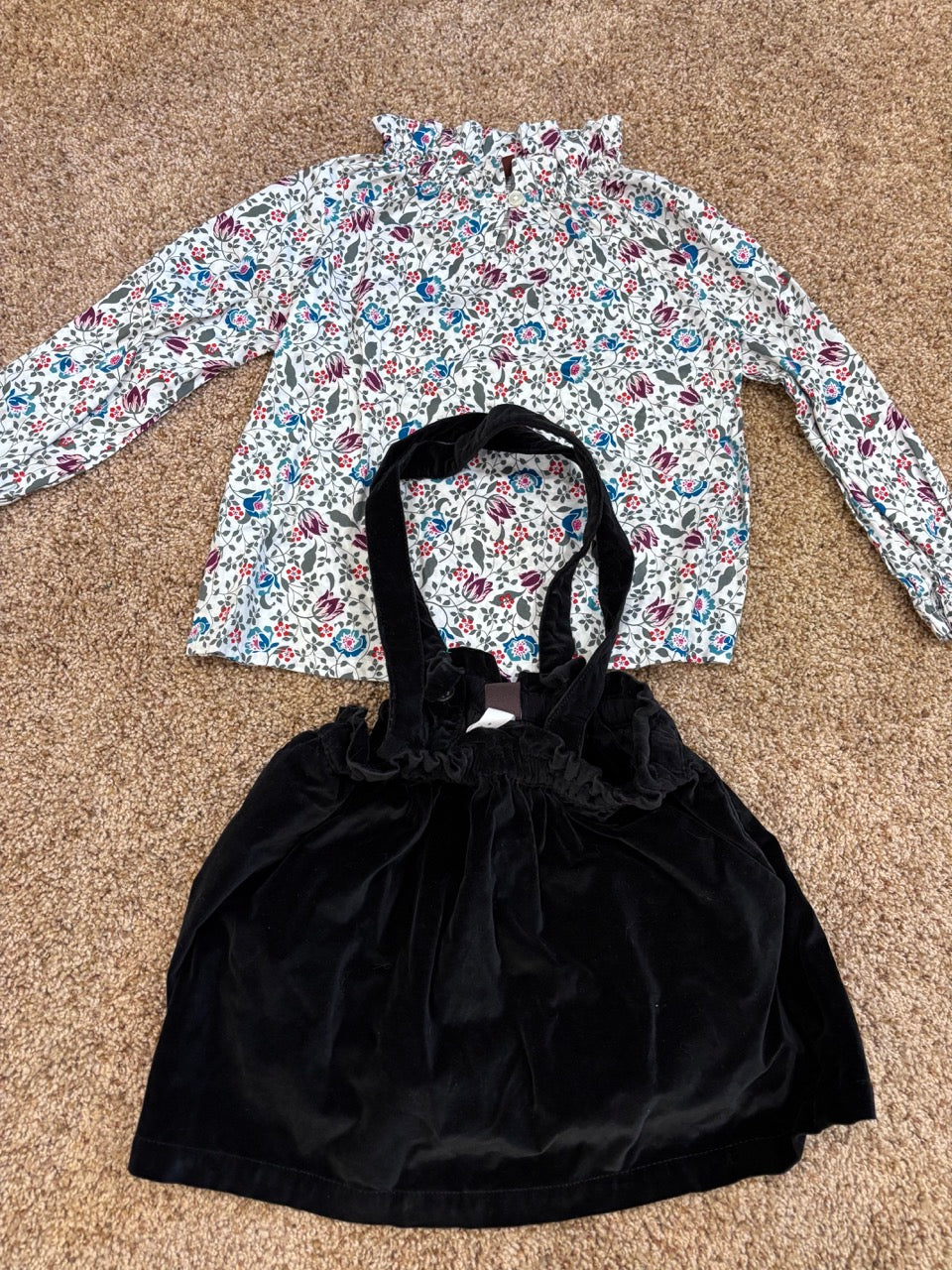 #47, Girls size 6, Tea collection floral top and corduroy skirt overalls