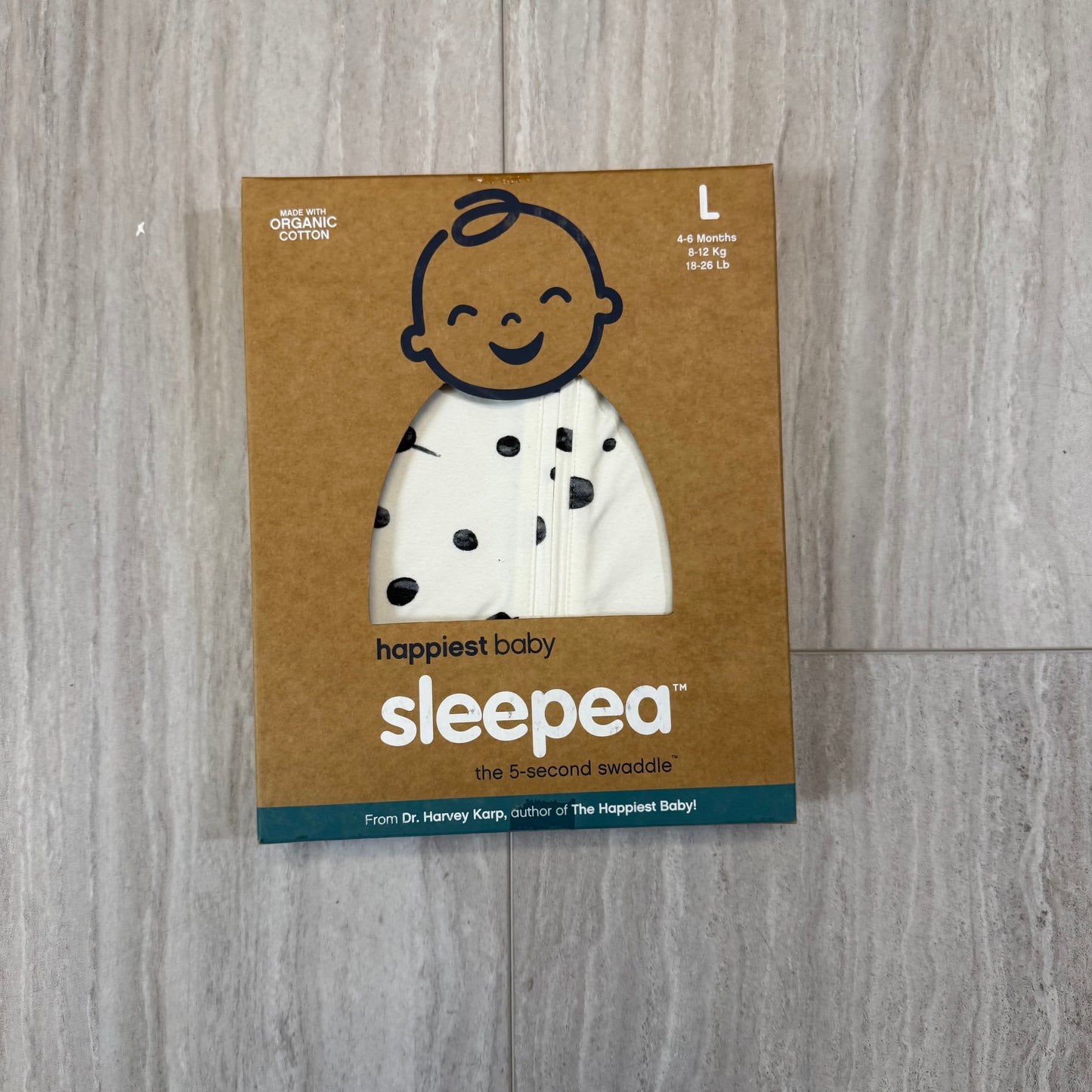 #17 Happiest Baby Sleepea Swaddle White Polka Dot Size Large Brand New
