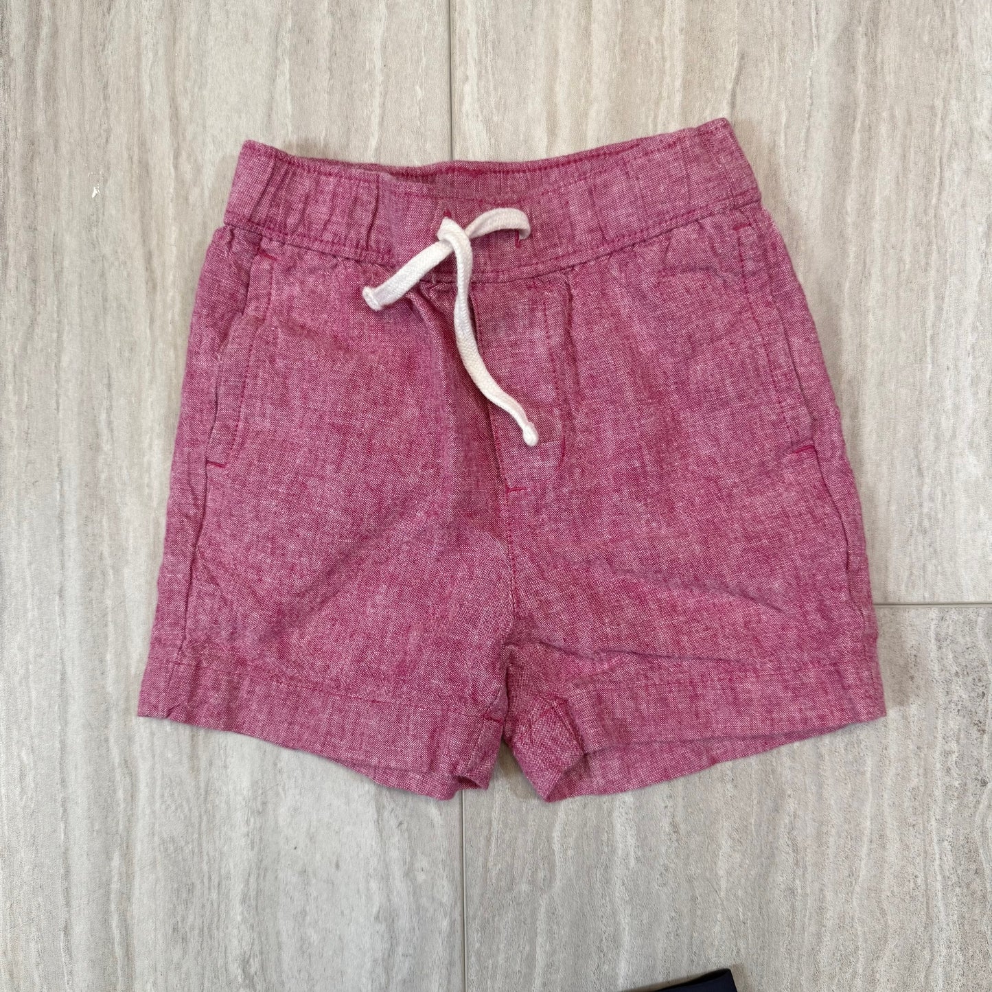 #17 Janie & Jack Boys Linen Cotton Pink Pull On Shorts 12-18mo.