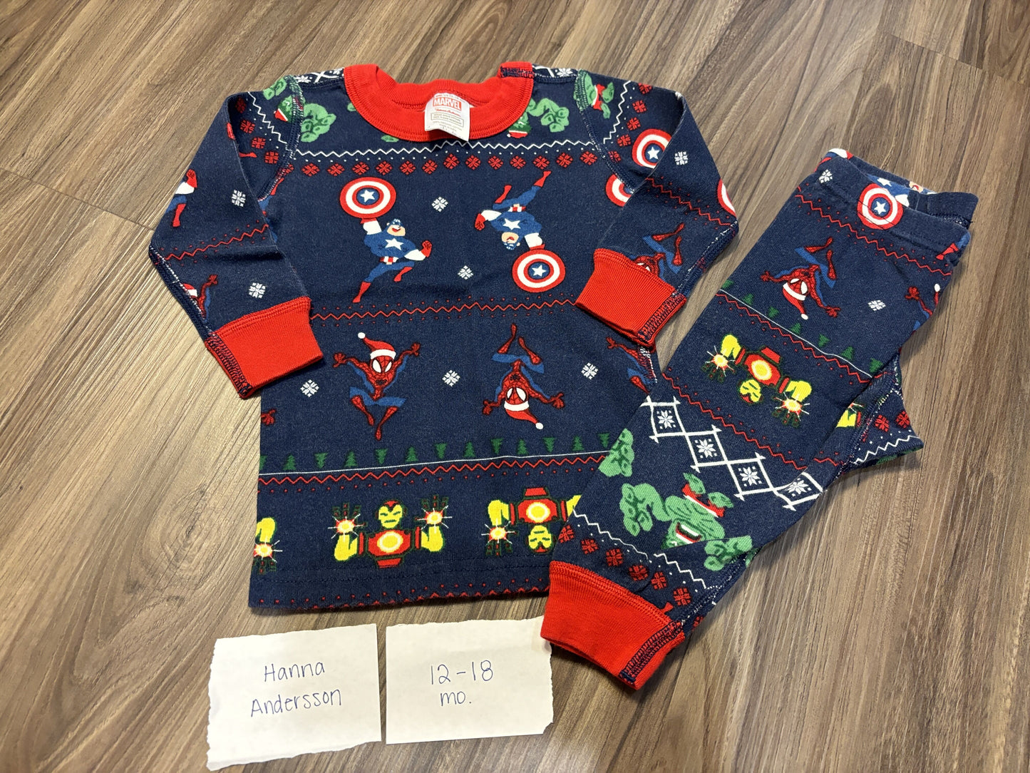 #138 - 12-18 Mo - VGUC Hanna Andersson - Christmas Marvel PJs - PU 45236