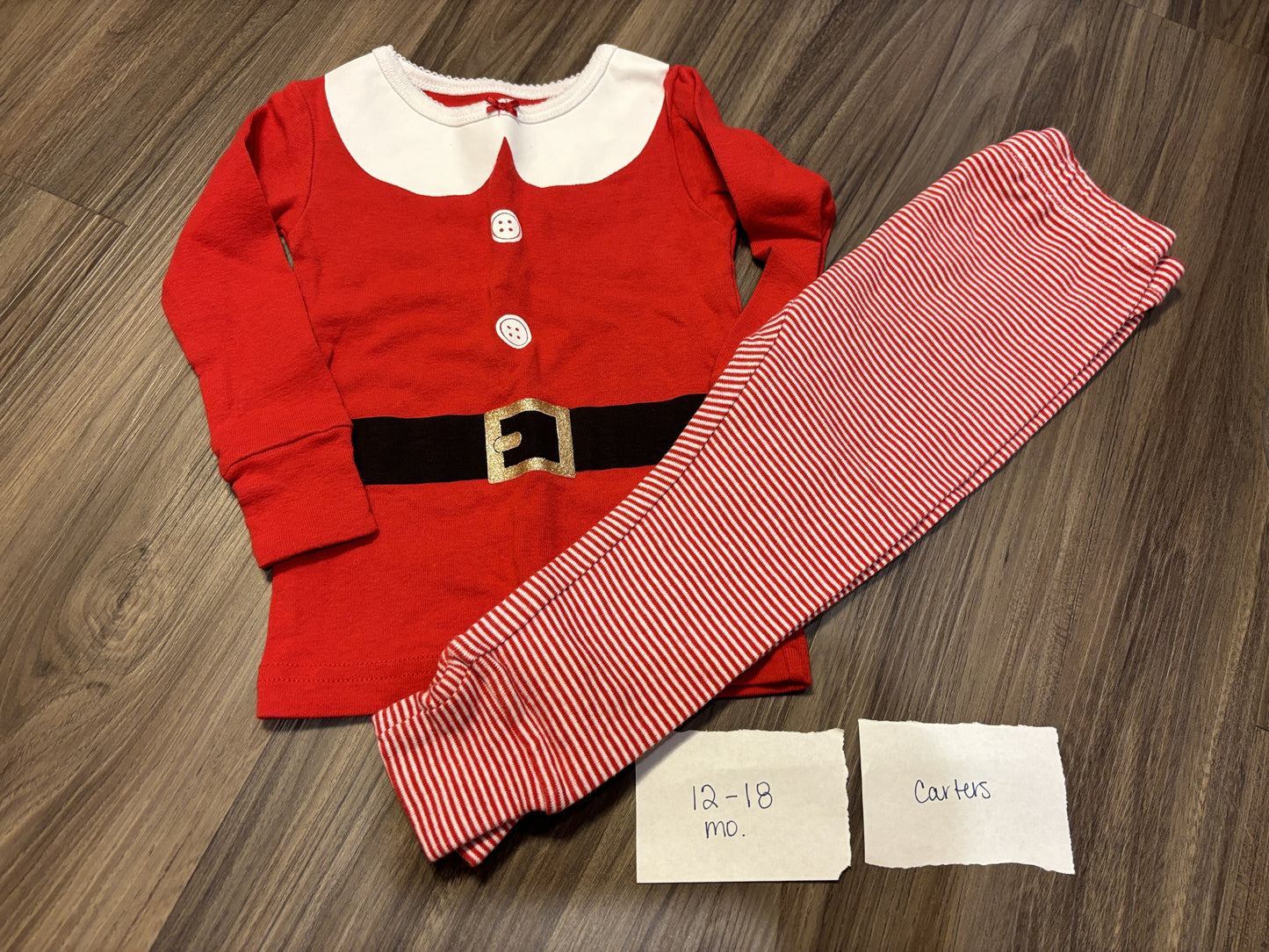 #138 - 12-18 Mo - VGUC Carters - Santa Suit Christmas PJs - PU 45236