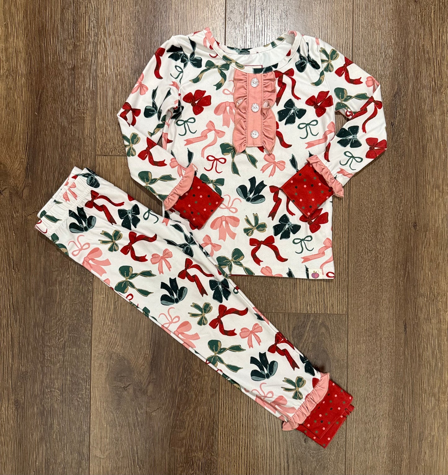 #173-Cheeky Plum holiday bow pajamas girls size 3T (see notes)