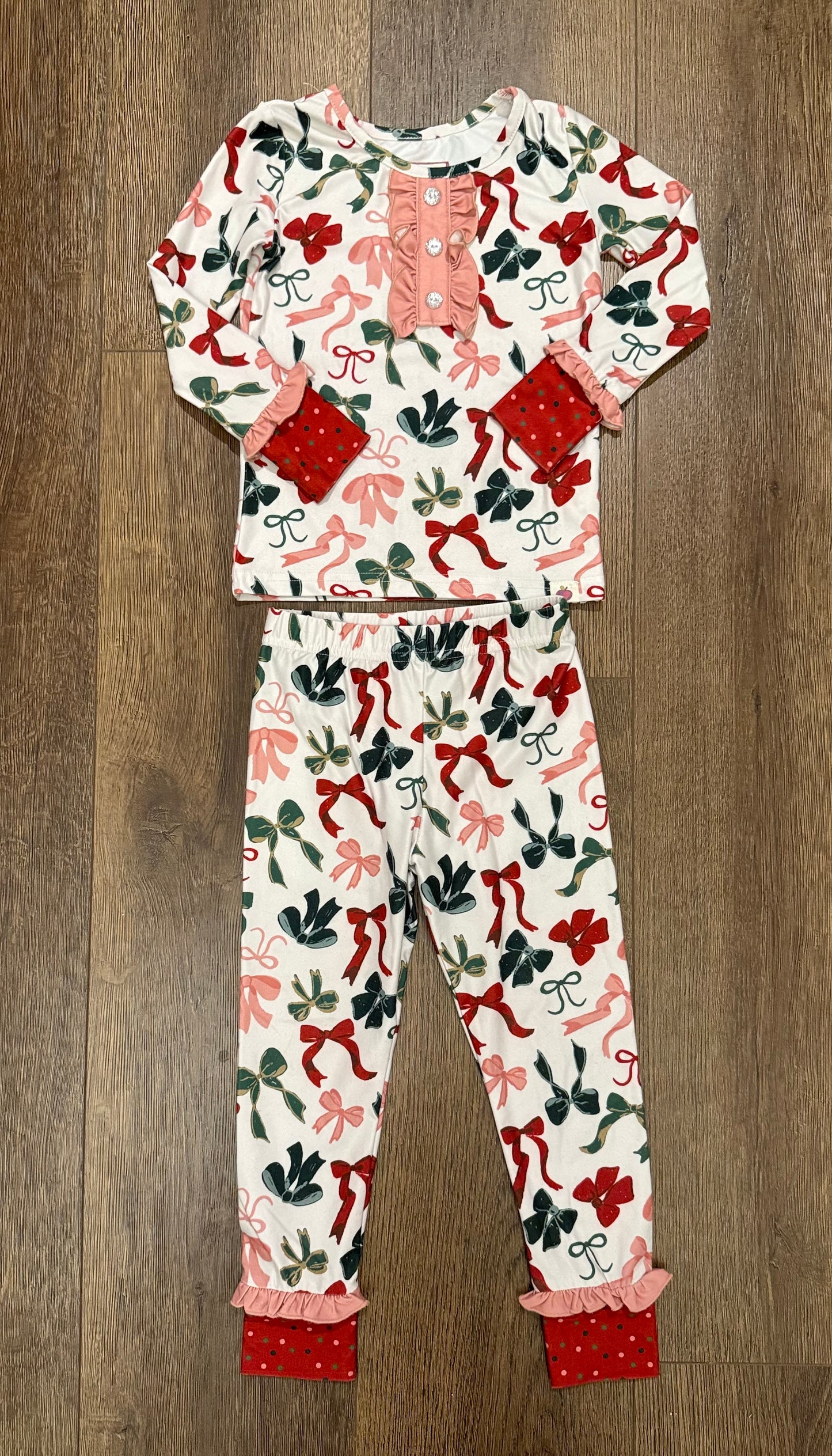 #173-Cheeky Plum holiday bow pajamas girls size 3T (see notes)