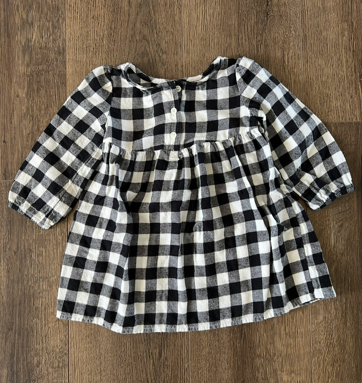 #173-REDUCED Jumping Beans black and white buffalo plaid flannel dress size 18m