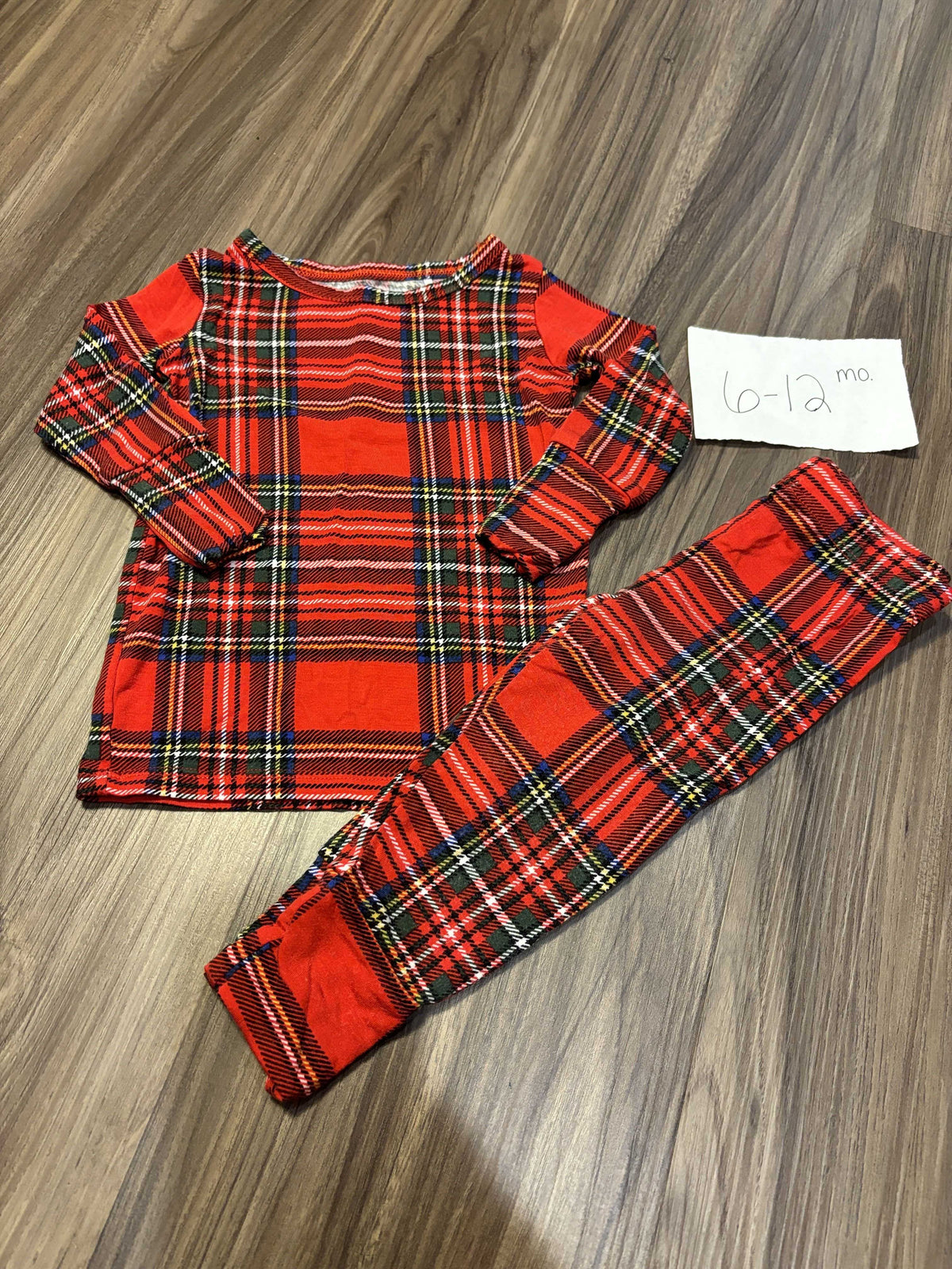 #138 - 6-12 Mo VGUC Bamboo (Posh Peanut) Vintage Red Tartan (Christmas) PJs