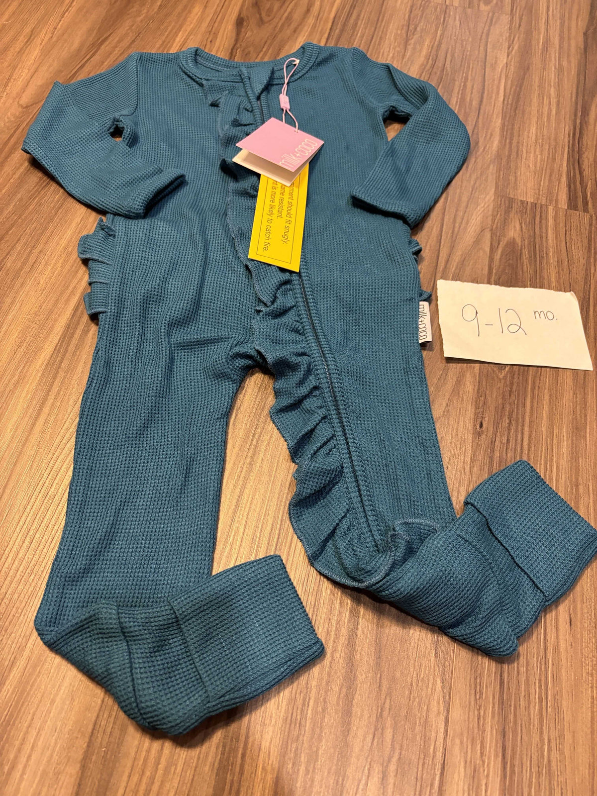 #138 - 9-12 Mo Bamboo (Milk + Coco) Blue Ruffled Zippy