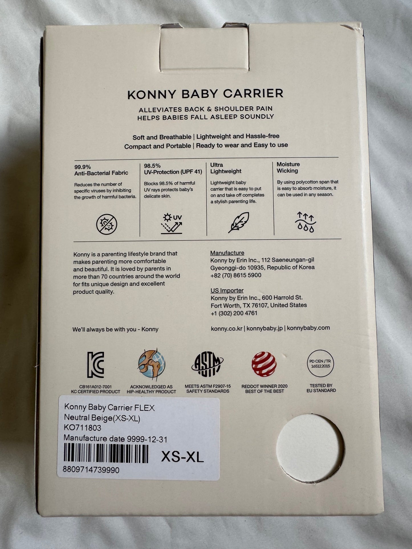 Seller #127 Konny Baby Carrier FLEX, Size XS-XL, Beige