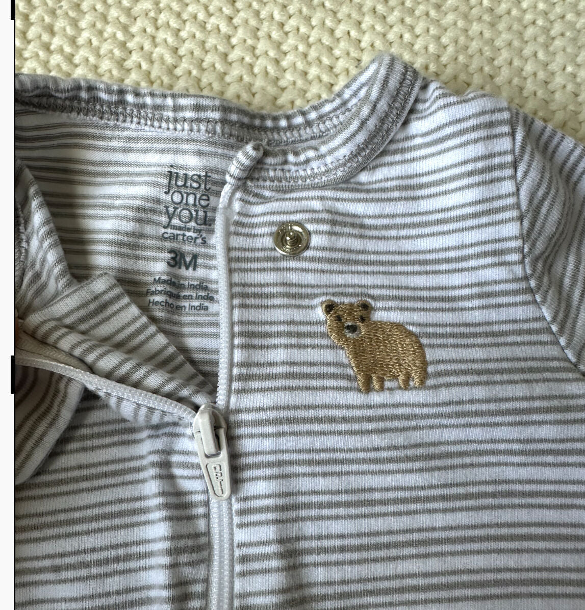 #93 Carter's Striped Animal Footie Pajamas Sleeper Set Boys 3M