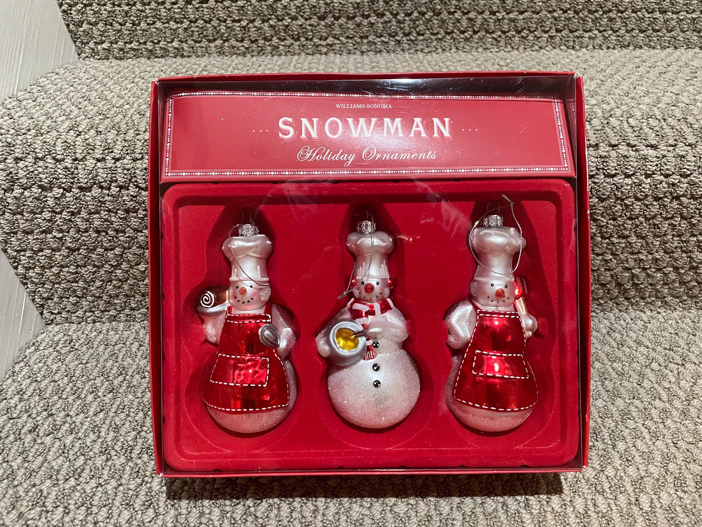 #57 William Sonoma Snowman Ornaments, glass