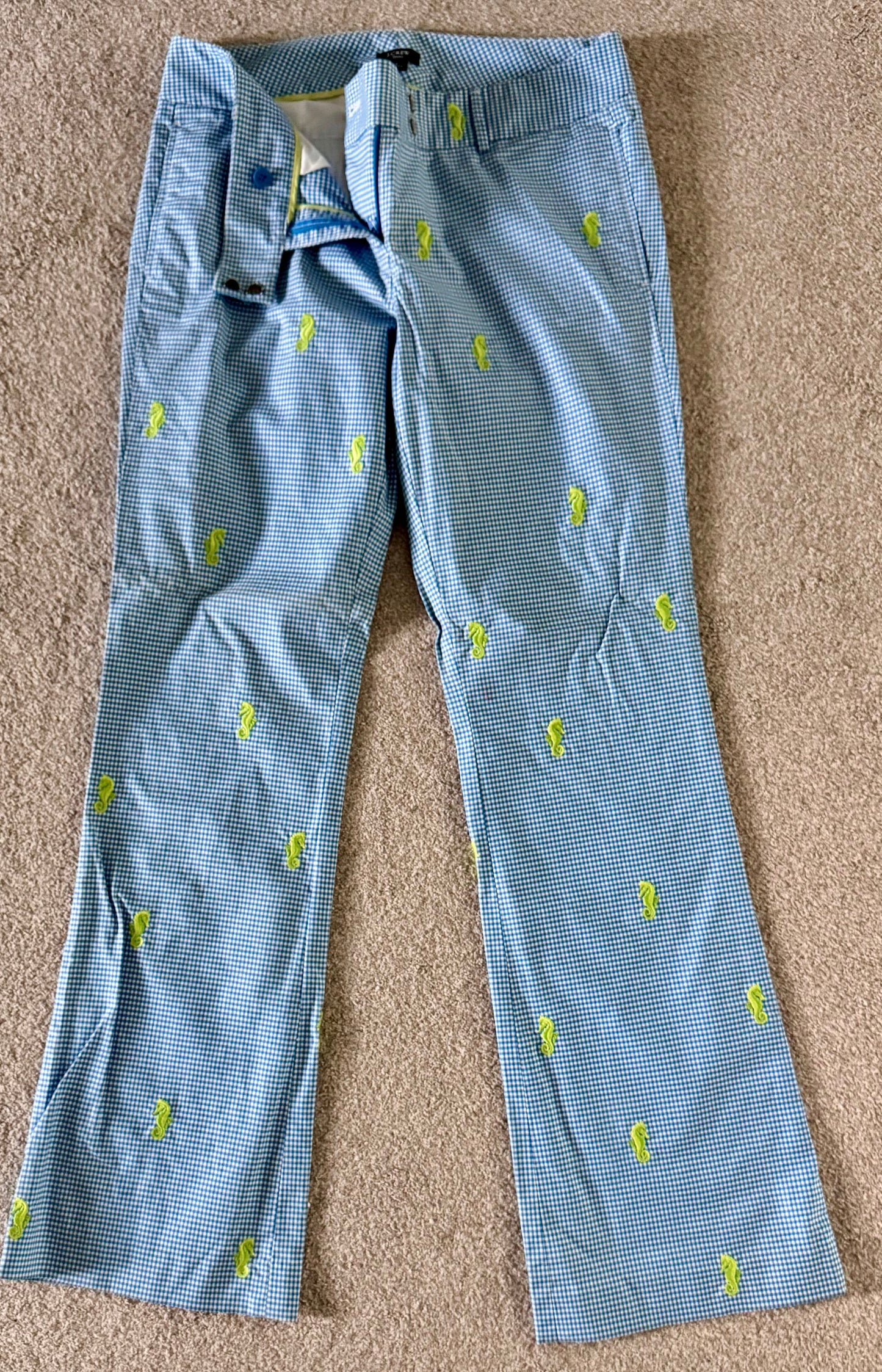 #133 JCrew Gingham with seahorse pants Sz 8 Womens