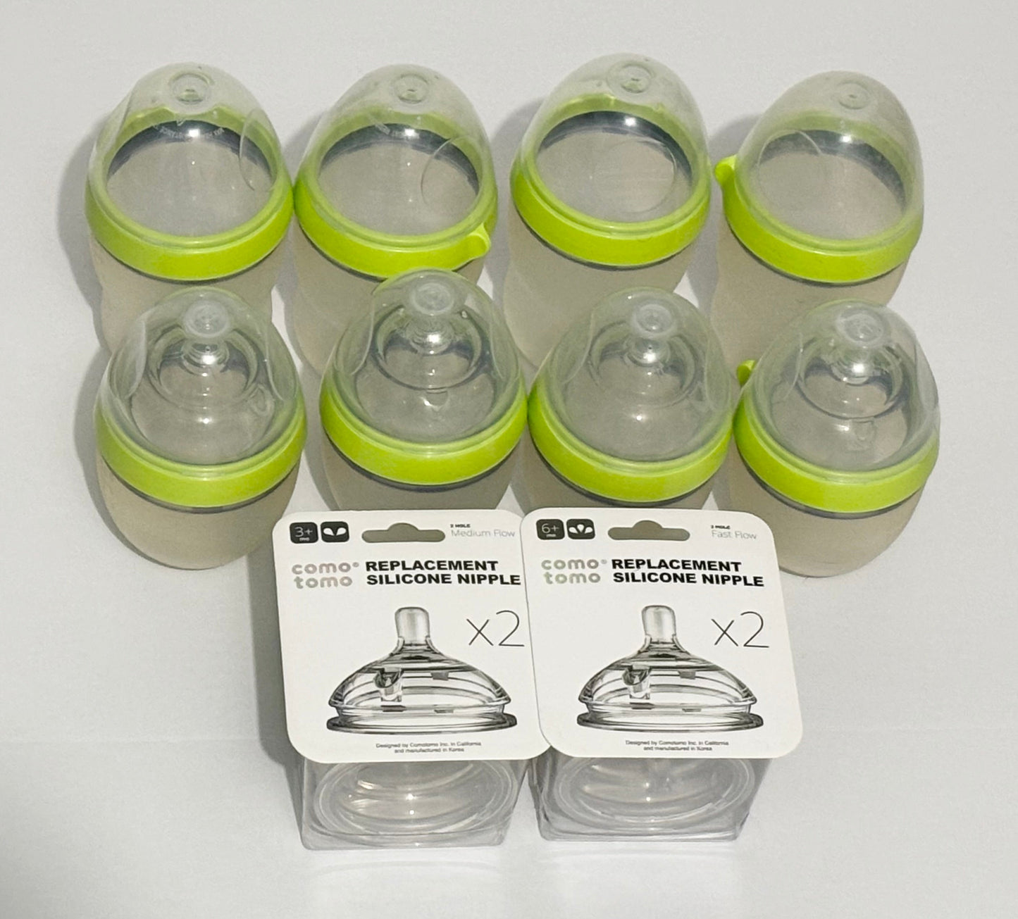 #132 - REDUCED- Bundle of Comotomo: 5oz & 8oz Bottles and Slow, Medium & Fast Flow Nipples